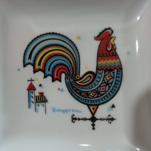 Vintage Swedish Berggren Rooster Ceramic Ash Tray Square MCM 1960s 4.25” - Picture 2 of 7